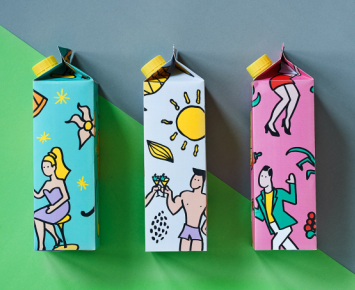 果汁飲料包裝設(shè)計(jì)，繪出了三組創(chuàng)意插畫(huà)，插畫(huà)吸取了波普藝術(shù)的風(fēng)格特色