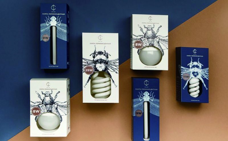 燈具插畫包裝設計,包裝色彩上采用白色和藍色的搭配，增加品牌的品質感