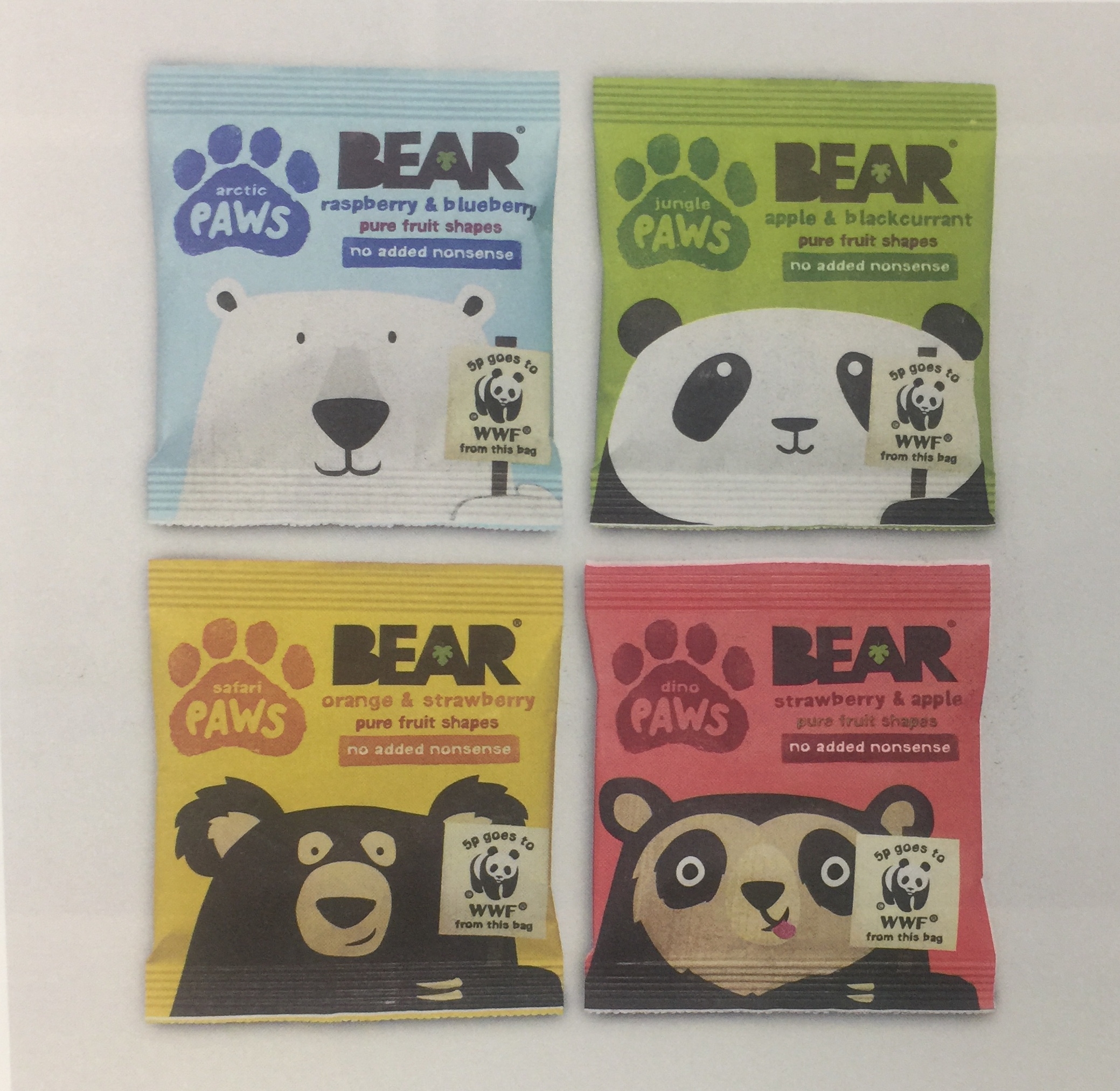 限量版的眼鏡熊、北極熊、懶熊和熊貓水果干包裝設計